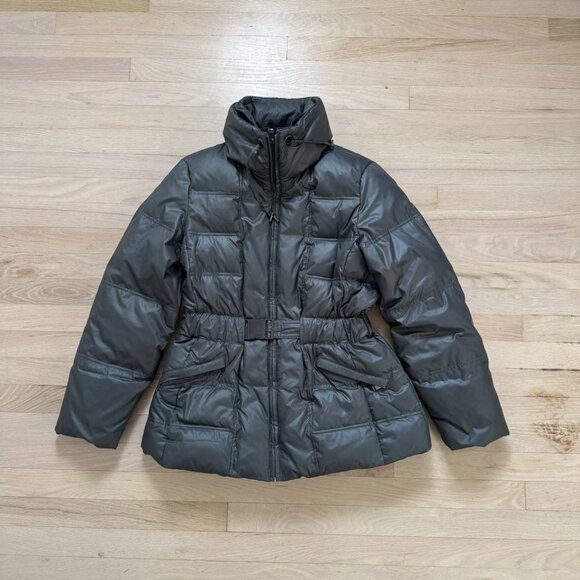 Grey London Fog puffer Downed jacket with belt women’s Large #winterjacket - Picture 1 of 8